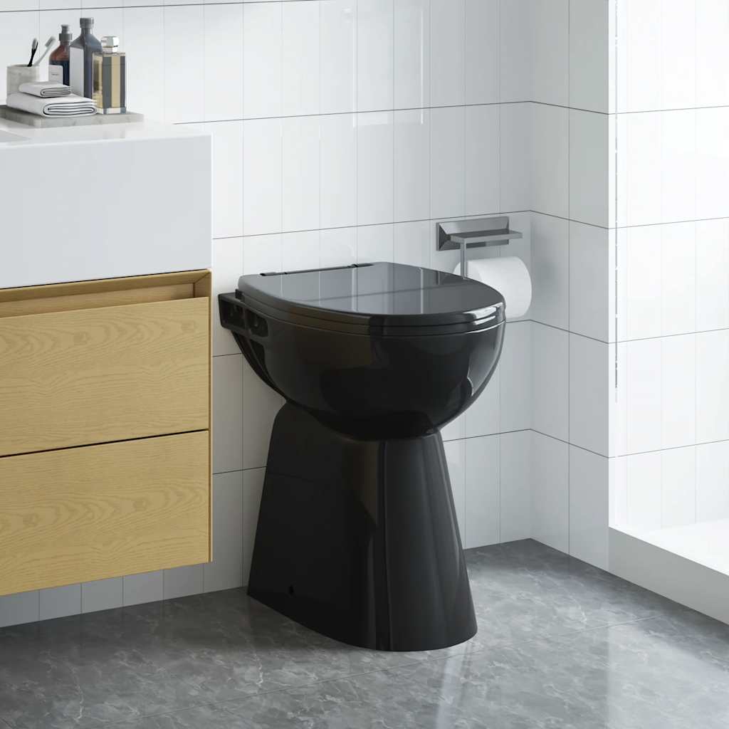 Vidaxl randloos toilet 7 cm dode hoogte soft-close keramiek zwart