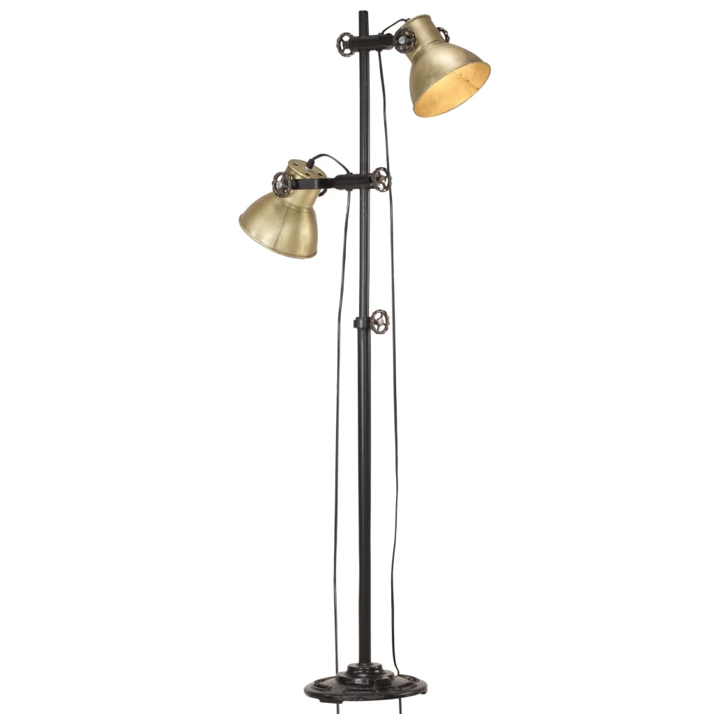VidaXL Vloerlamp met 2 lampenkappen E27 gietijzer messingkleurig