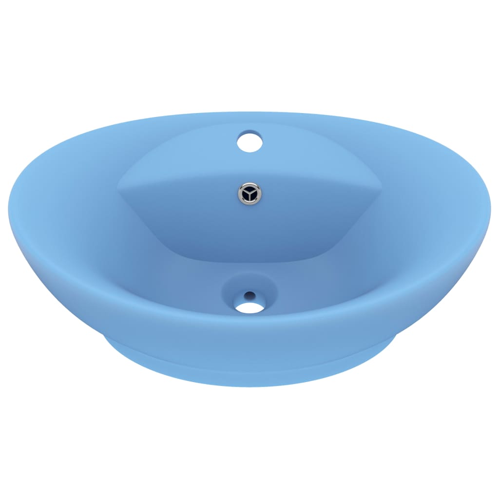 Vidaxl wastafel met overloop ovaal 58,5x39 cm keramiek mat lichtblauw