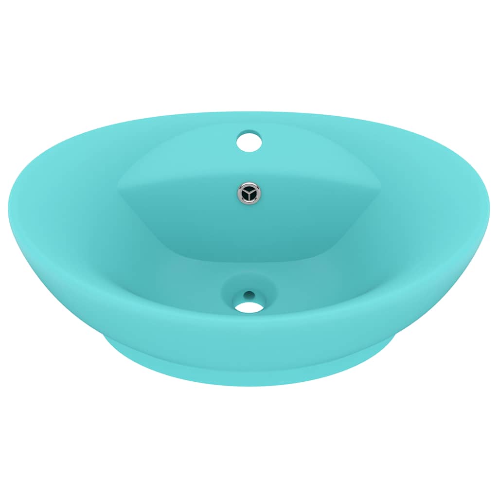 Vidaxl wastafel met overloop ovaal 58,5x39 cm keramiek mat lichtgroen