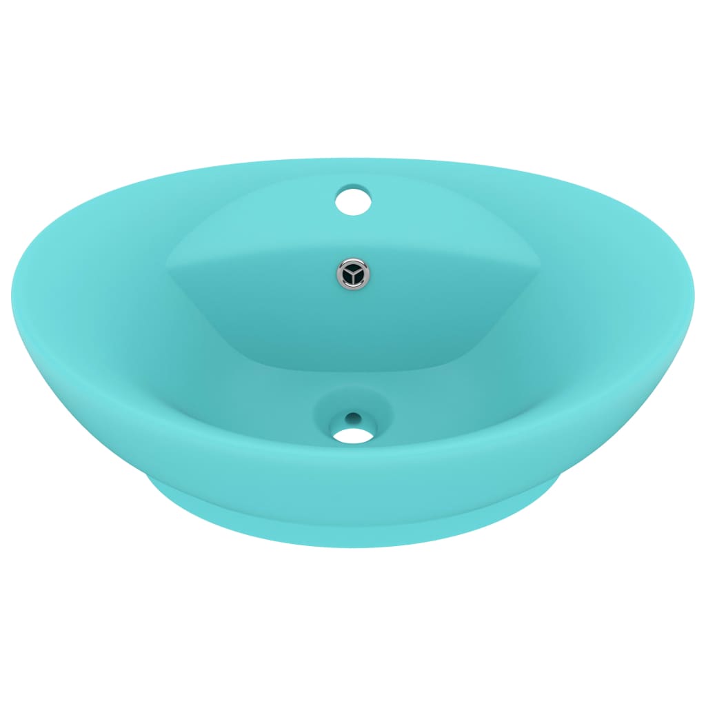 Vidaxl wastafel met overloop ovaal 58,5x39 cm keramiek mat lichtgroen