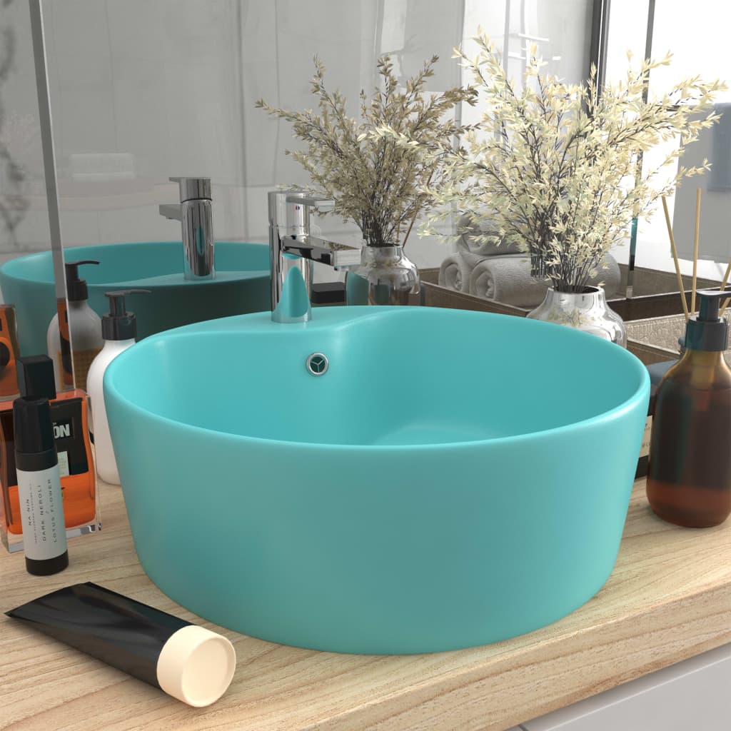 Vidaxl wastafel met bovenloop 36x13 cm keramiek mat lichtgroen