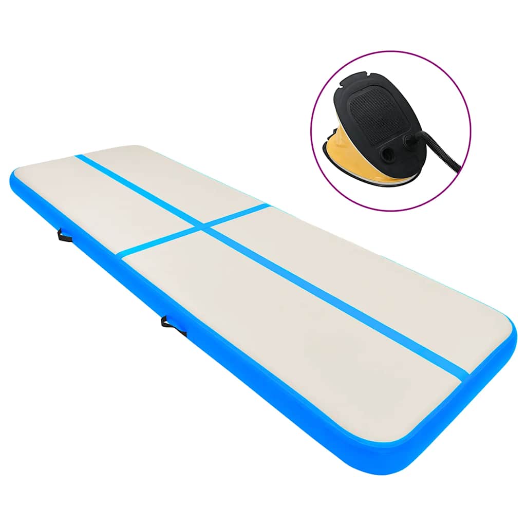 Vidaxl gymnastiekmat met pomp opblaasbaar 600x100x15 cm pvc blauw
