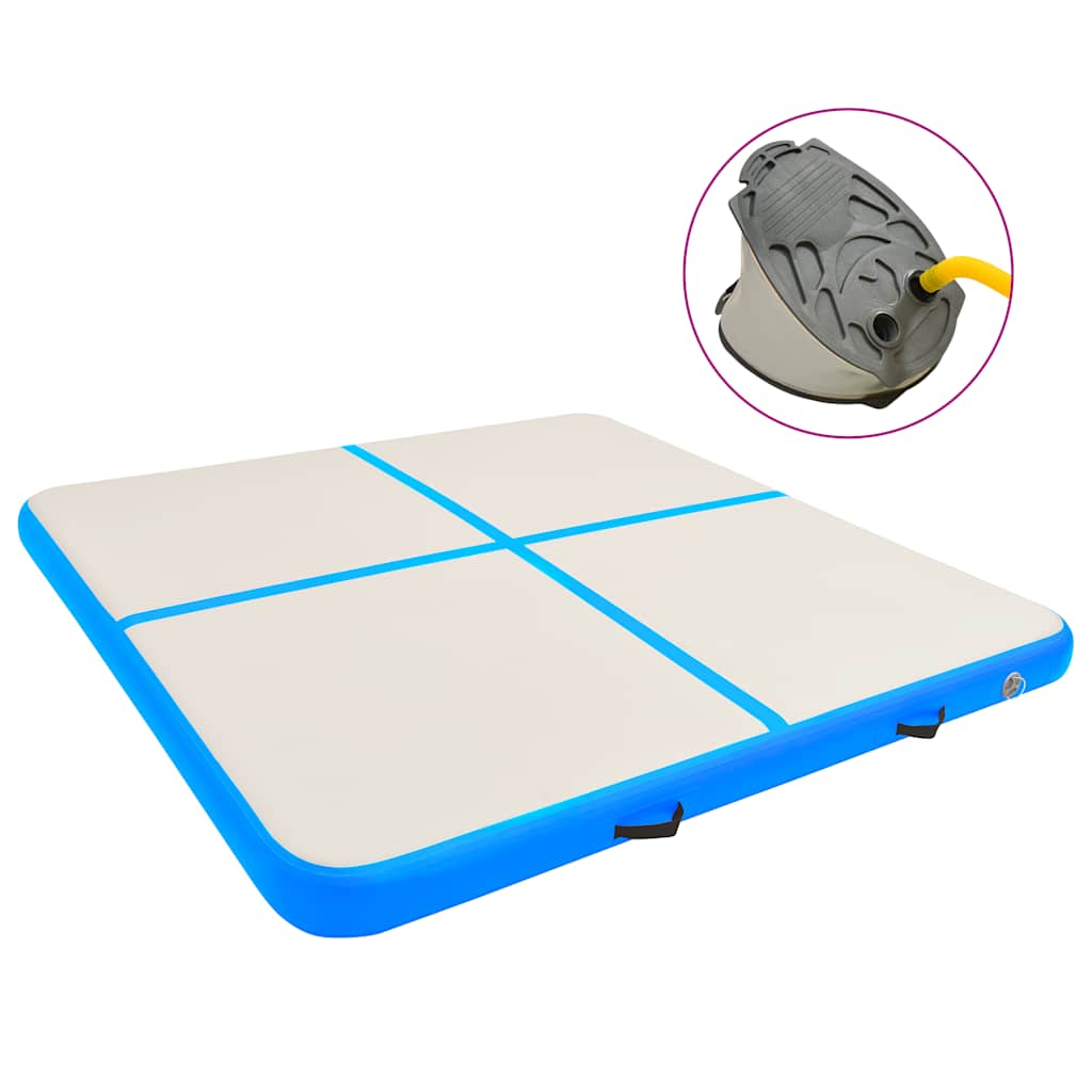 Vidaxl gymnastiekmat met pomp opblaasbaar 200x200x15 cm pvc blauw