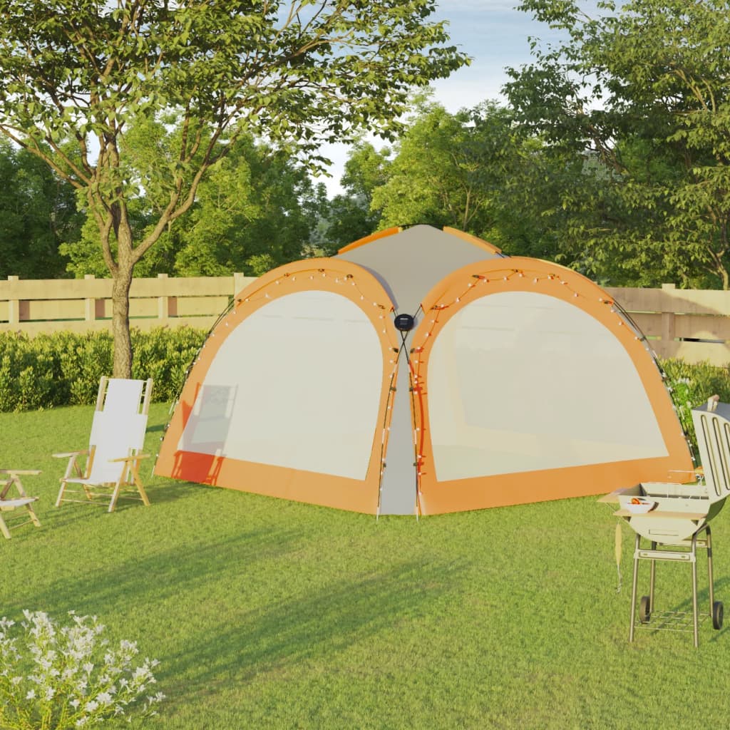Vidaxl partytent met led en 4 zijwanden 3,6x3,6x2,3m grijs en oranje