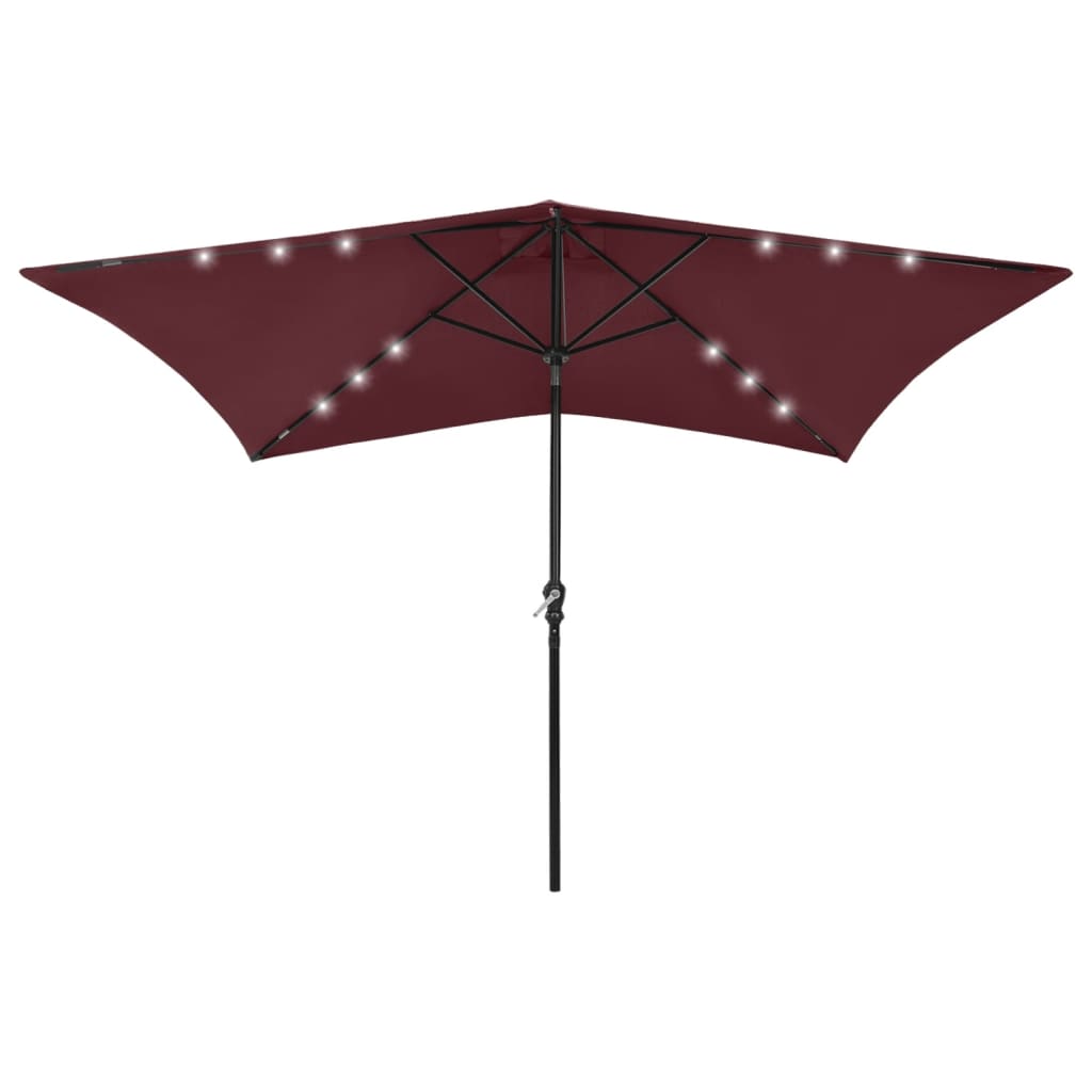 Vidaxl parasol met led's en stalen paal 2x3m bordeauxrood