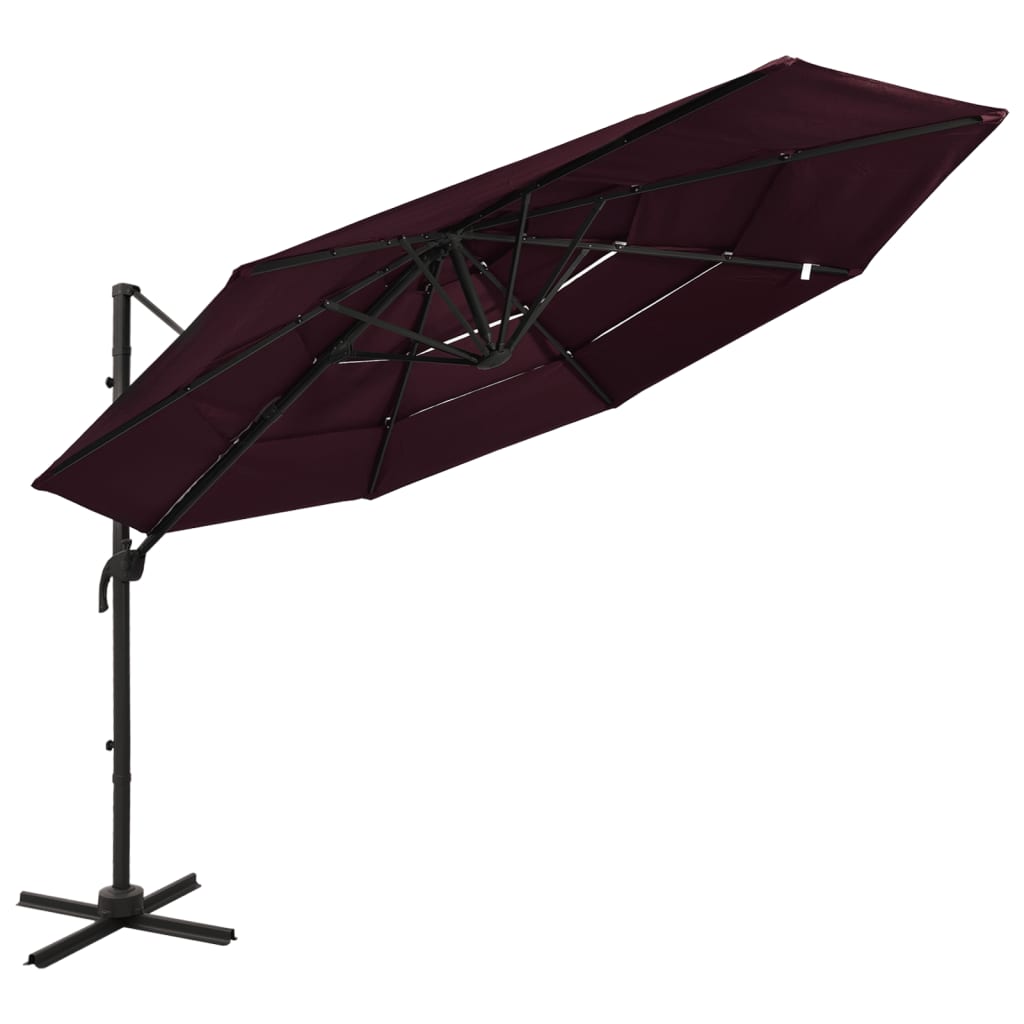 Vidaxl parasol 4-laags met aluminium paal 3x3m bordeauxrood