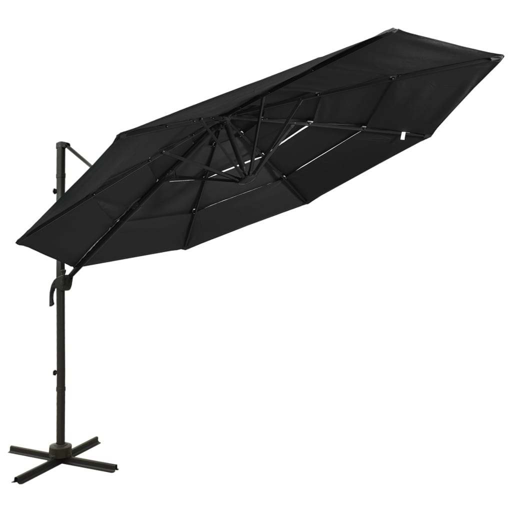 Vidaxl parasol 4-laags met aluminium paal 3x3m zwart