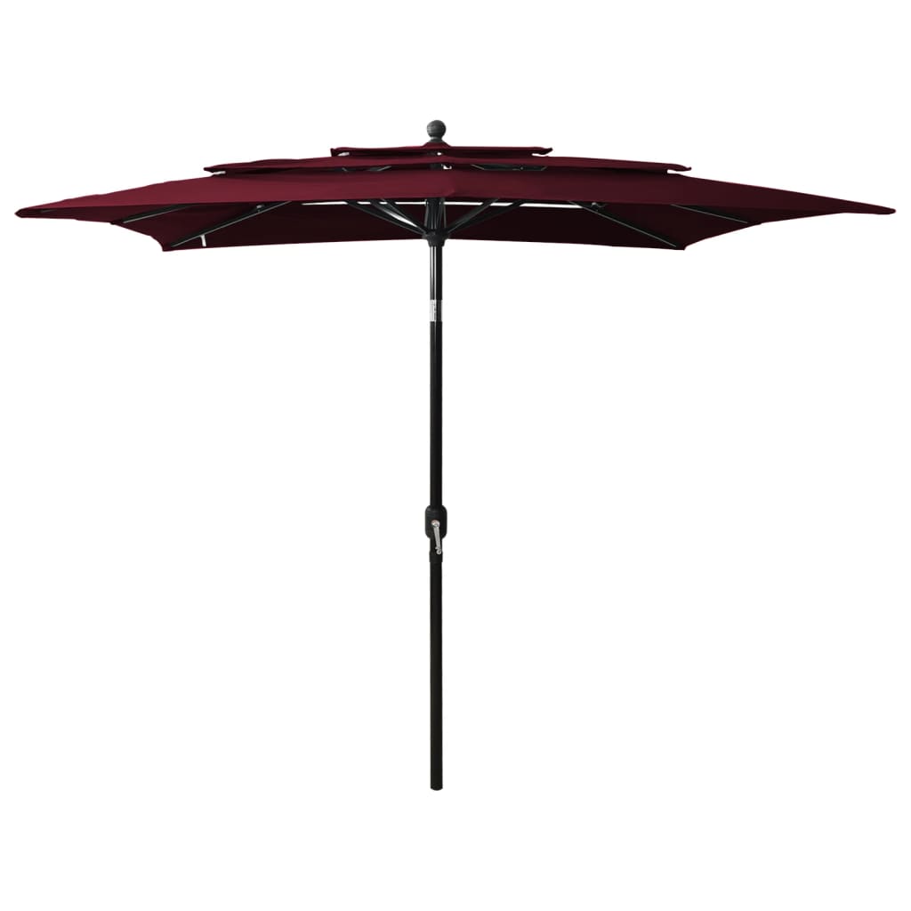 Vidaxl parasol 3-laags met aluminium paal 2,5x2,5m bordeauxrood