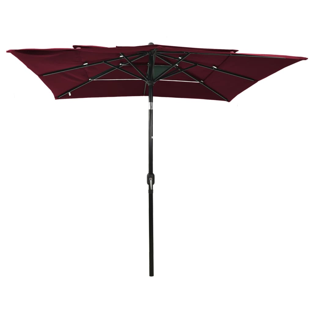 Vidaxl parasol 3-laags met aluminium paal 2,5x2,5m bordeauxrood