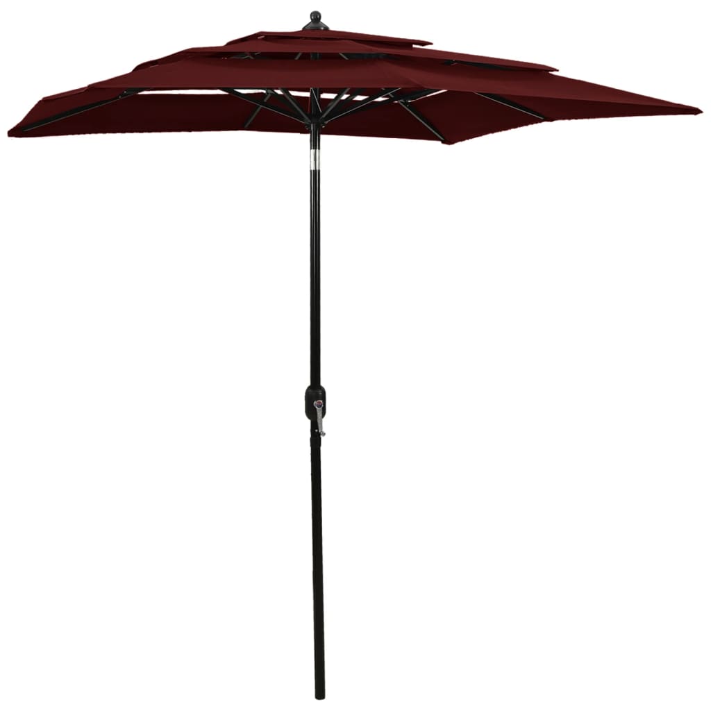 Vidaxl parasol 3-laags met aluminium paal 2x2m bordeauxrood