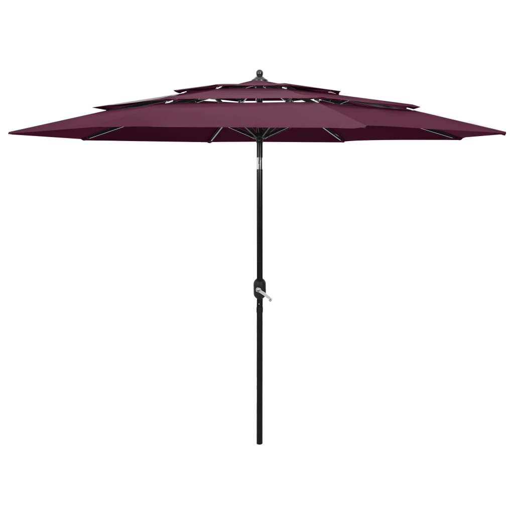 Vidaxl parasol 3-laags met aluminium paal 3 m bordeauxrood