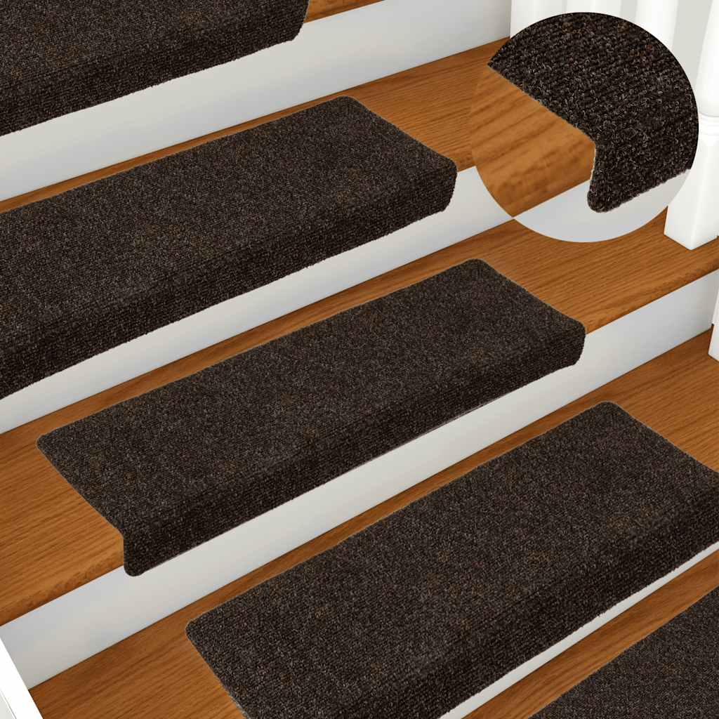 Vidaxl trapmatten zelfklevend 15 stuks 65x21x4 cm donkerbruin rechthoekige rand