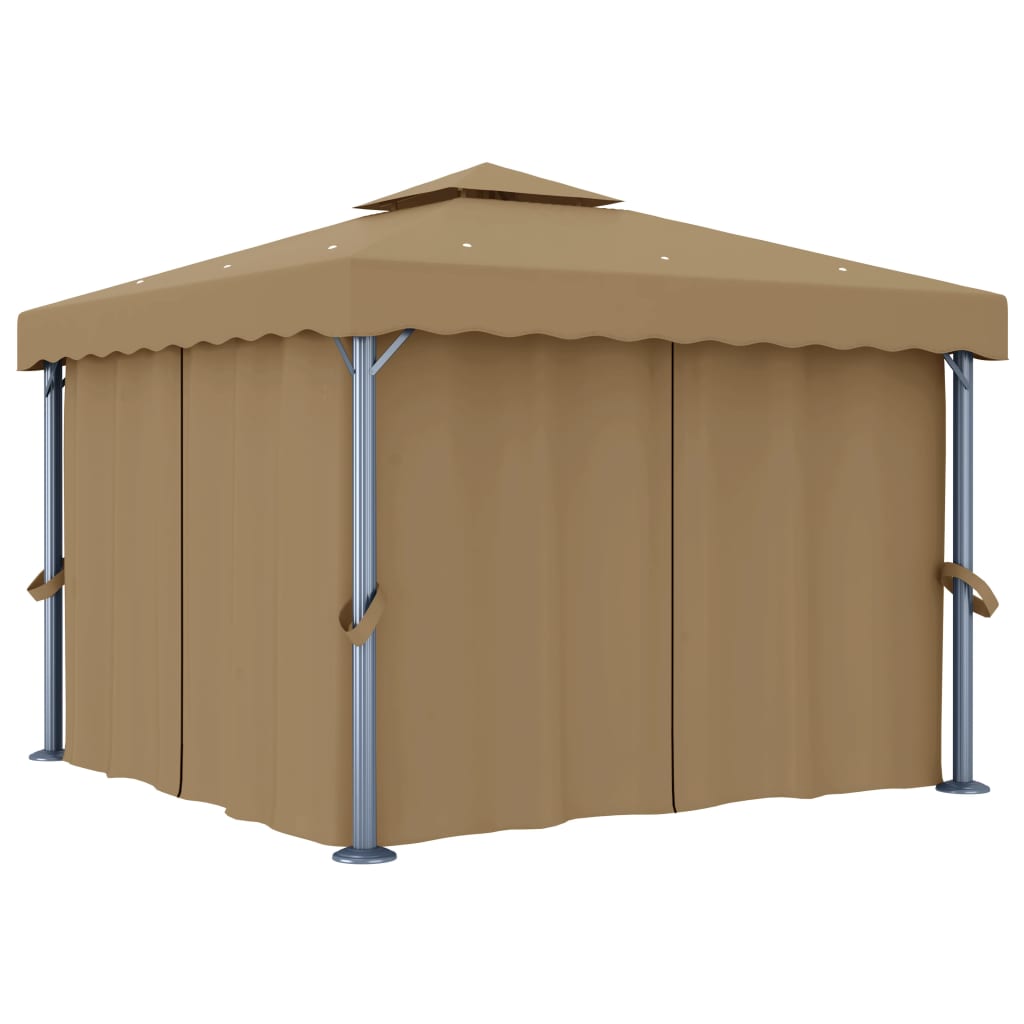 VidaXL Prieel met gordijn 3x3m aluminium taupe