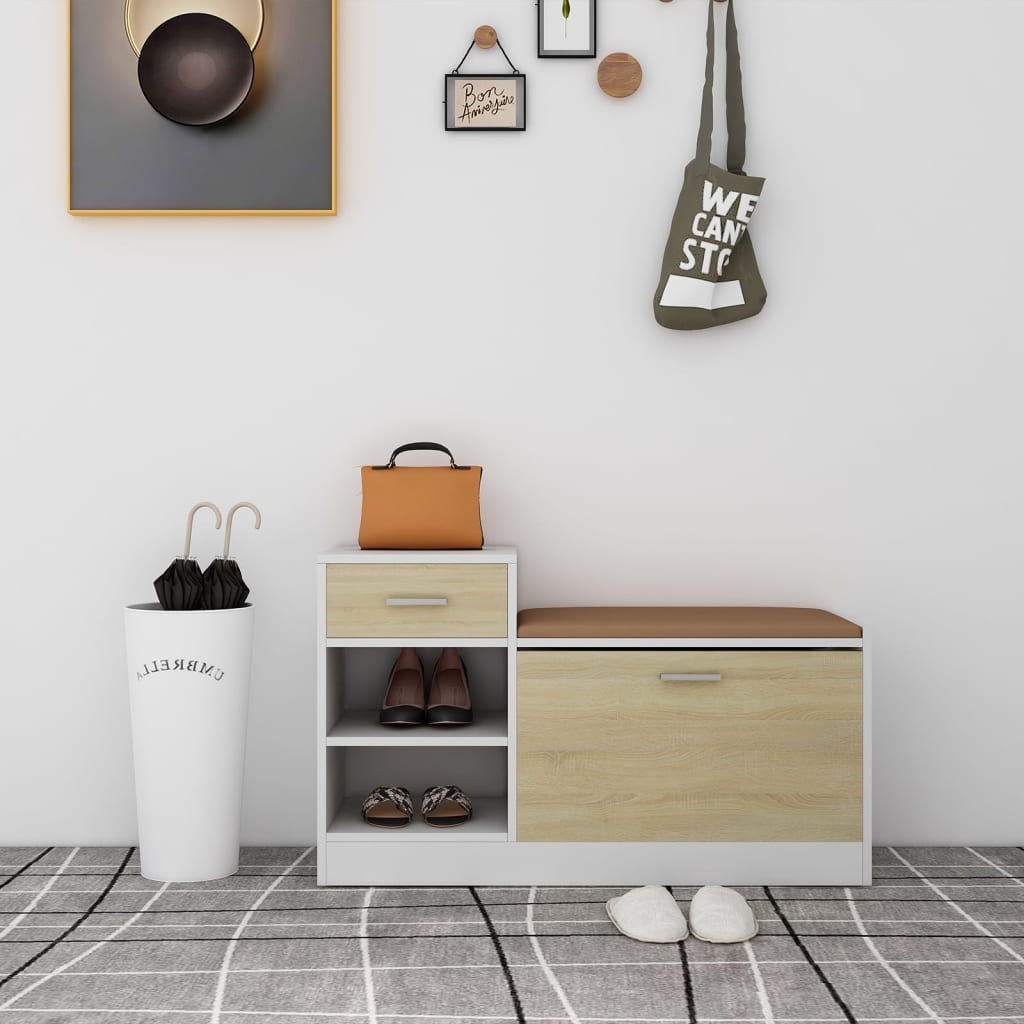 Vidaxl schoenenbank 94,5x31x57 cm bewerkt hout met sonoma eikenkleurig