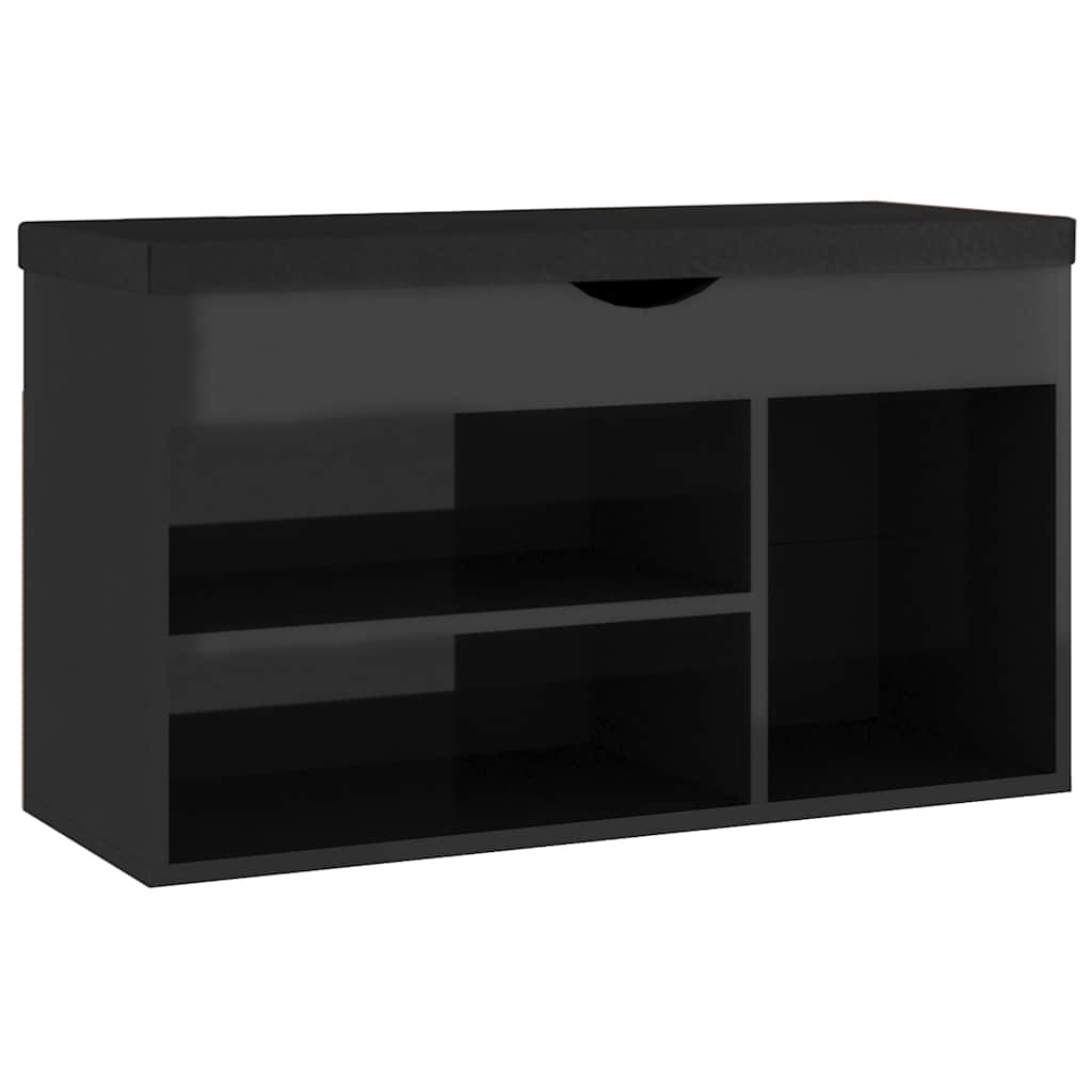 Vidaxl schoenenbank met kussen 80x30x47 cm hout hoogglans zwart
