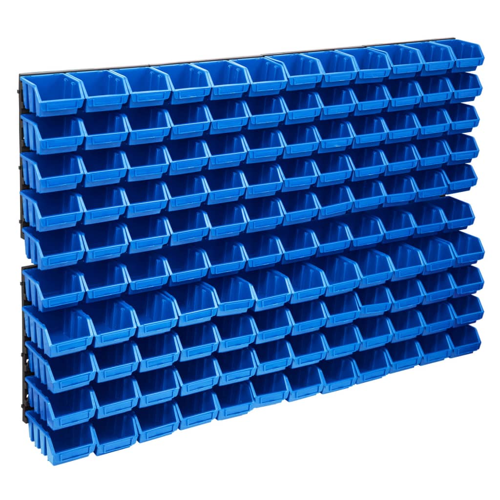Vidaxl 128-delige opbergbakkenset met wandpanelen blauw en zwart
