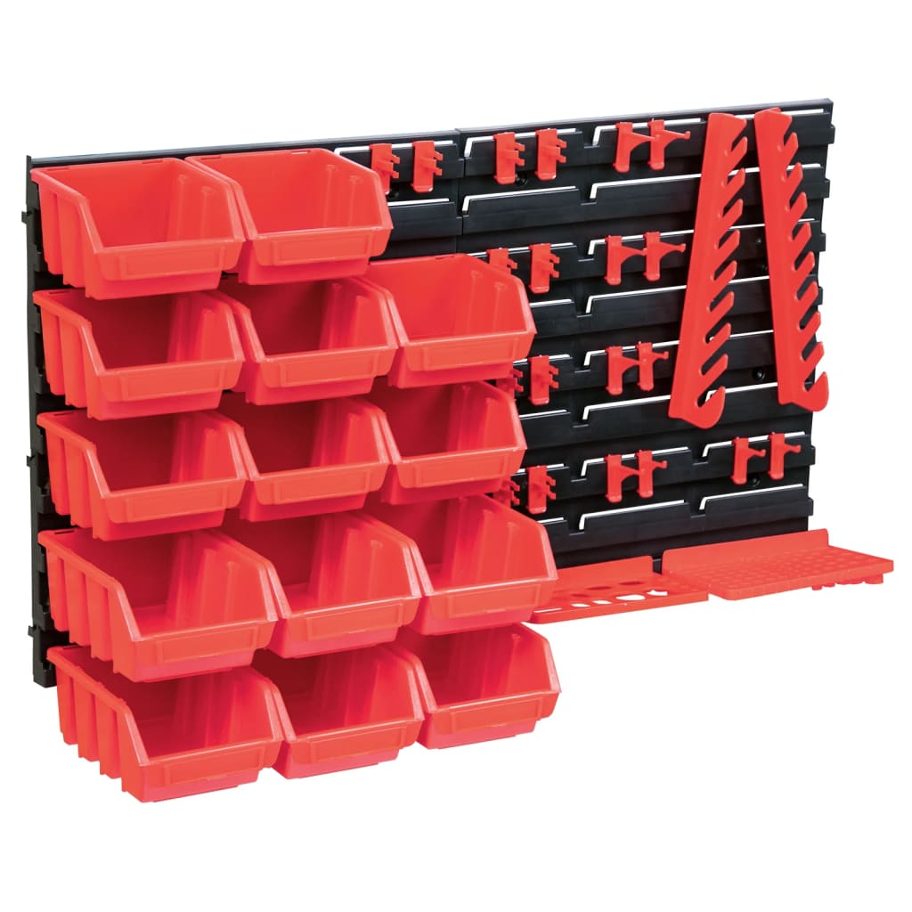 Vidaxl 39-delige opbergbakkenset met wandpanelen rood en zwart