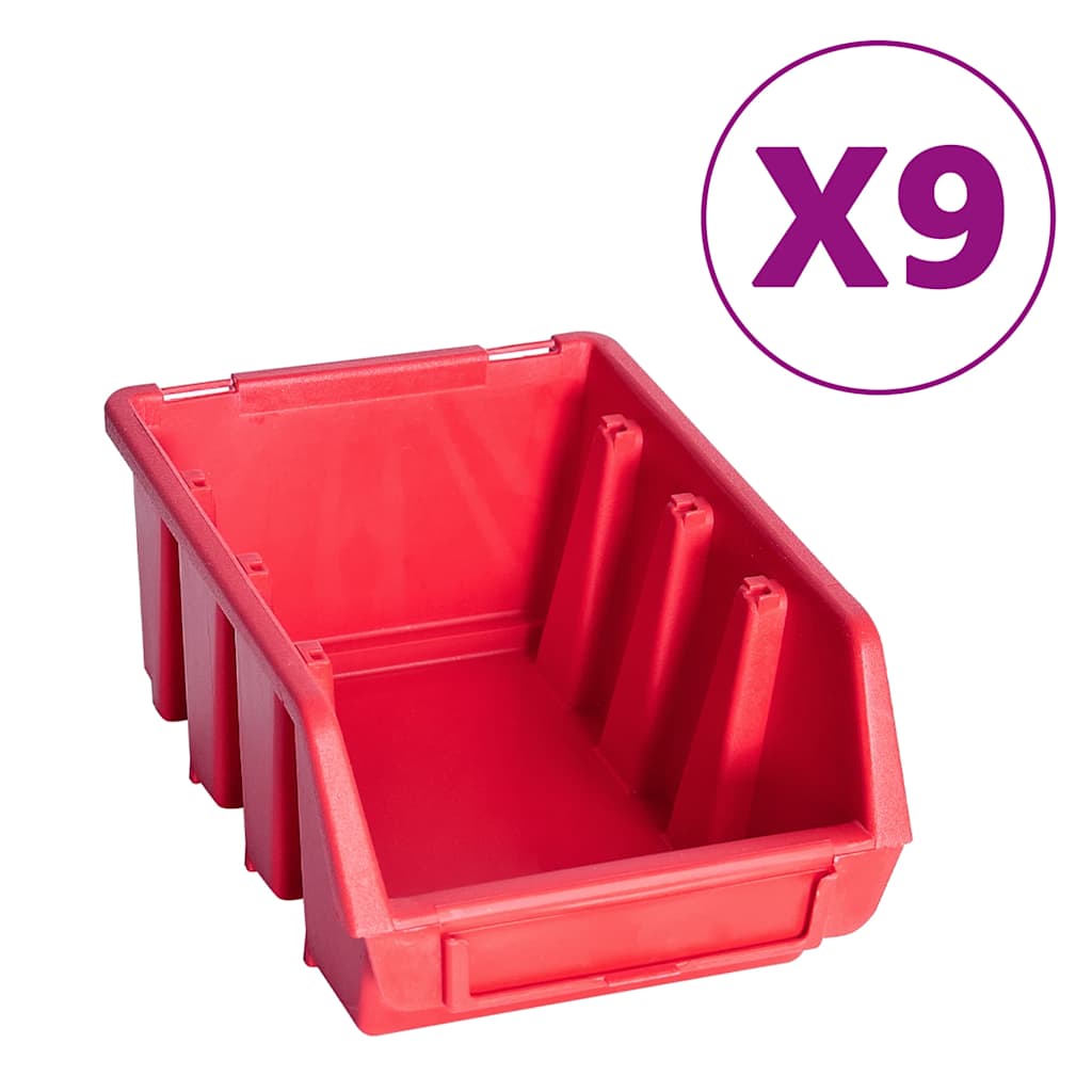 Vidaxl 103-delige opbergbakkenset met wandpanelen rood en zwart