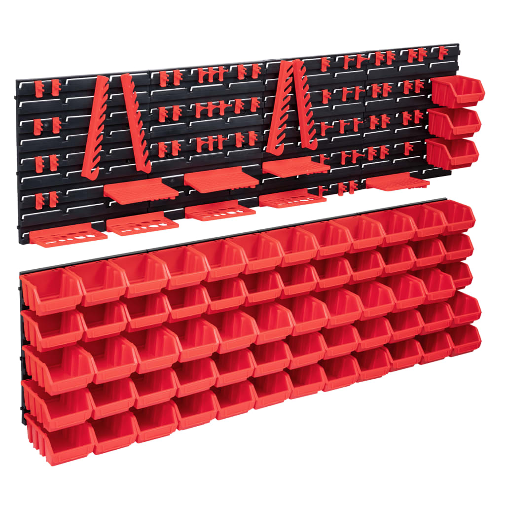 Vidaxl 141-delige opbergbakkenset met wandpanelen rood en zwart
