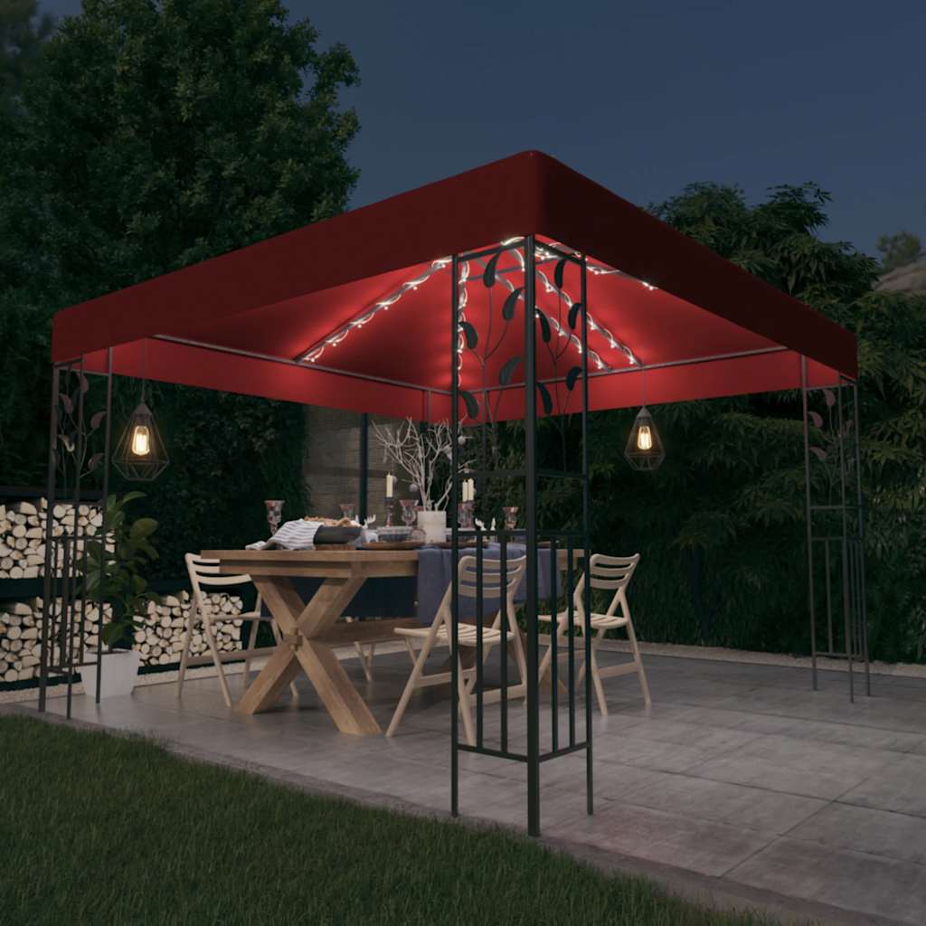VidaXL Prieel met LED-lichtslinger 3x3m wijnrood