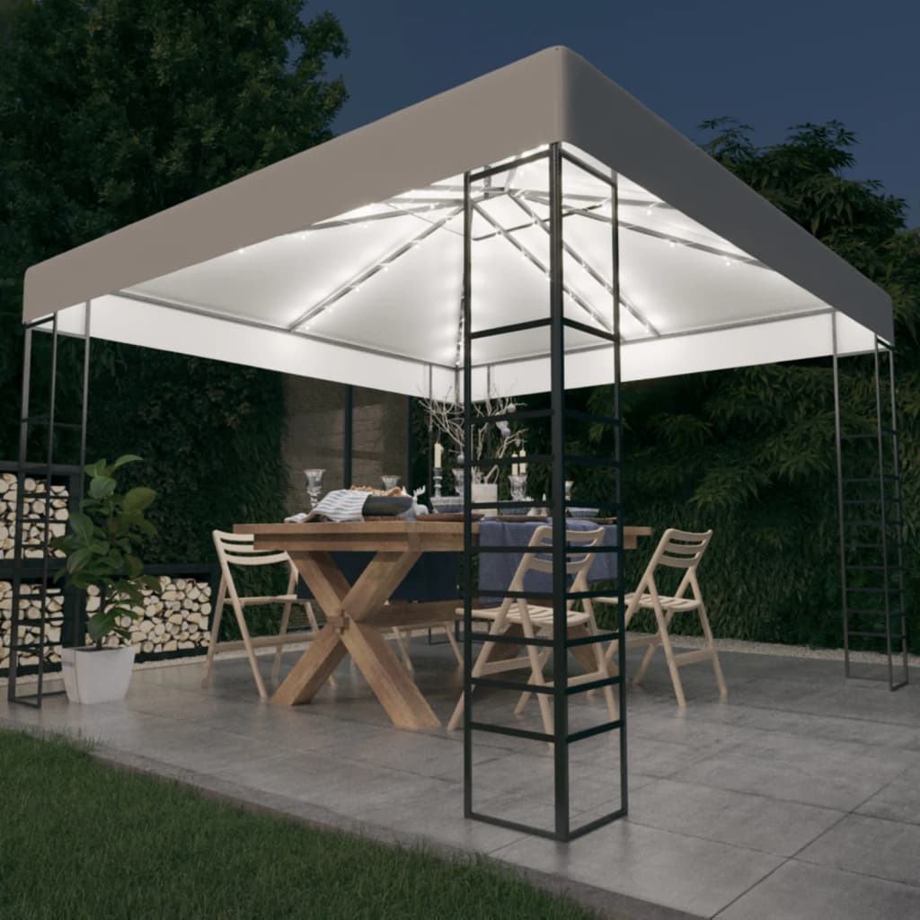 VidaXL Tuinpaviljoen met LED-lichtslinger 3x3m wit