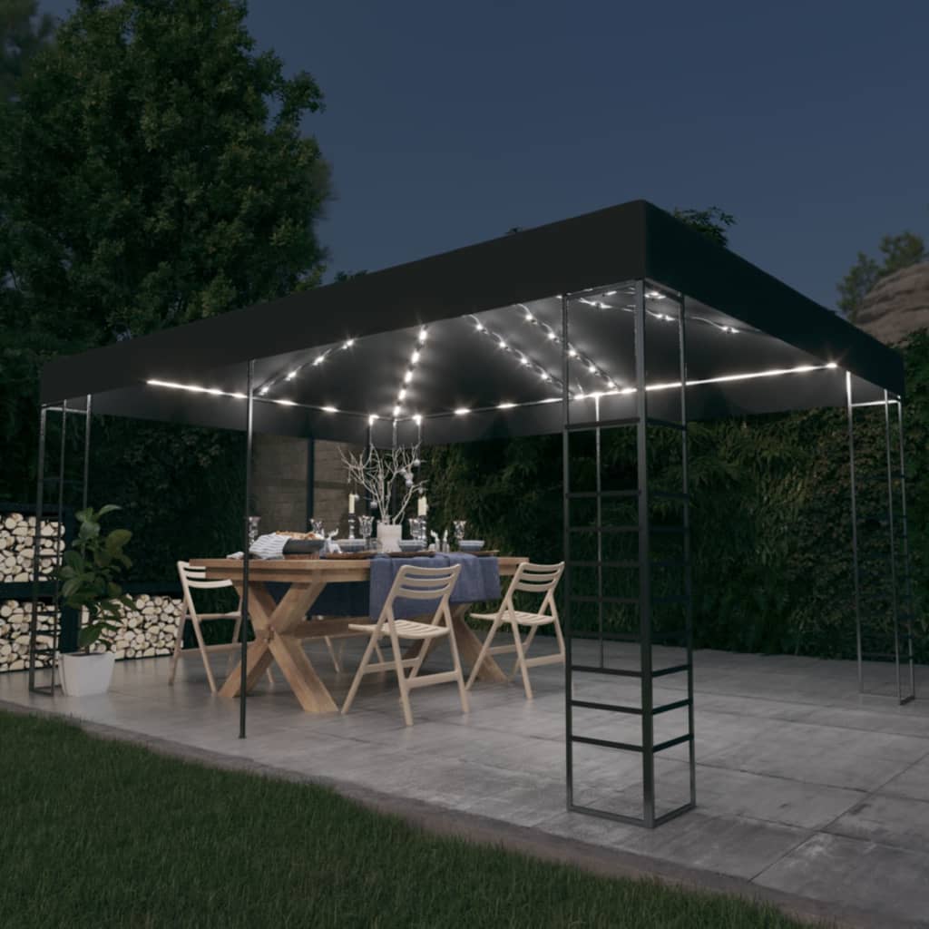 VidaXL Prieel met LED-lichtslinger 3x4m antracietkleurig