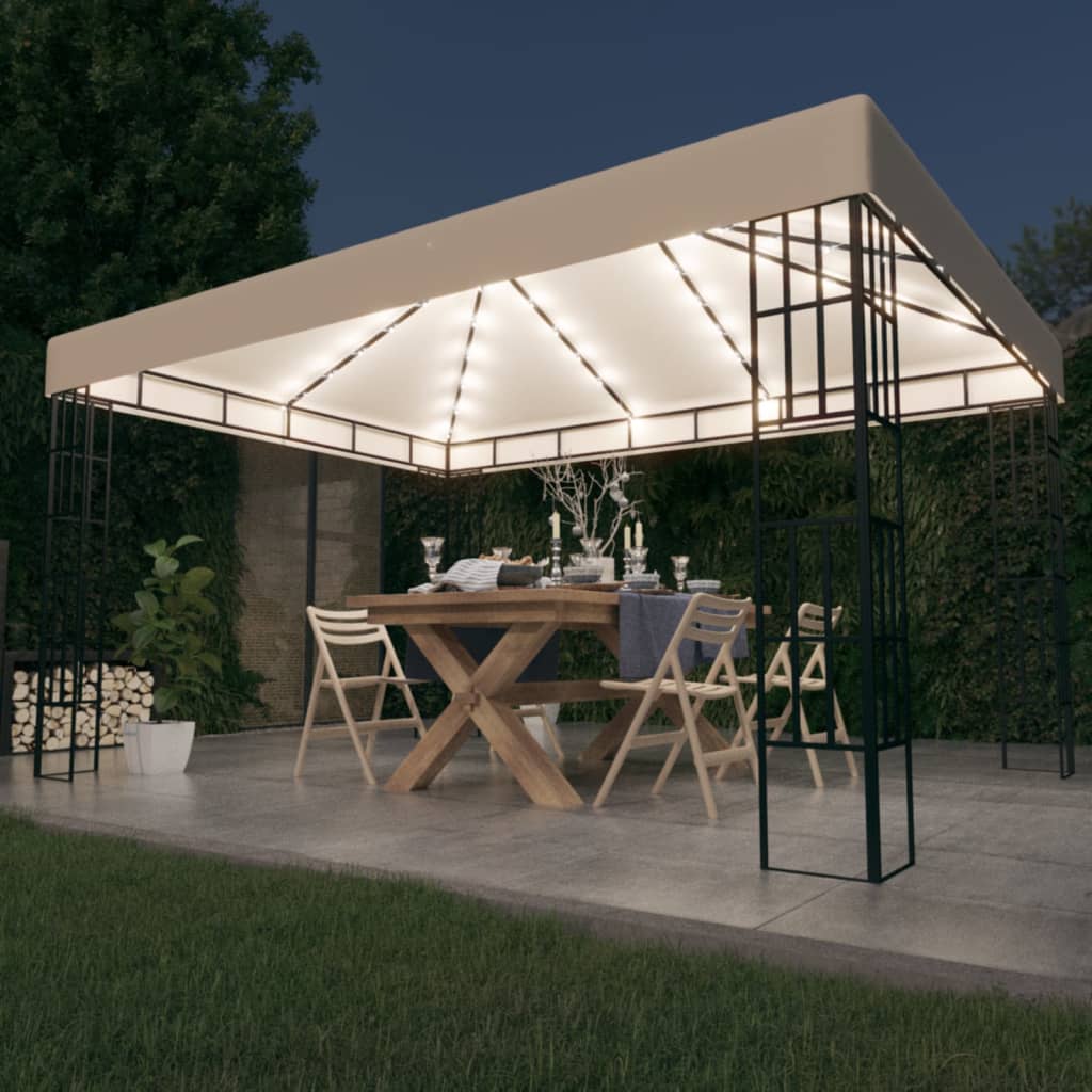 VidaXL Prieel met LED-lichtslinger 3x4m crèmekleurig