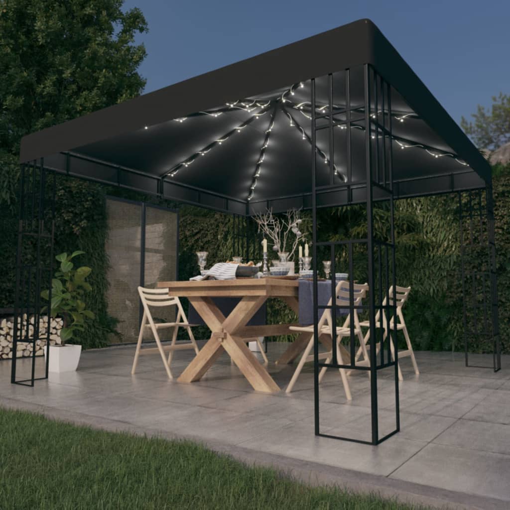 VidaXL Prieel met LED-lichtslinger 3x3m antracietkleurig