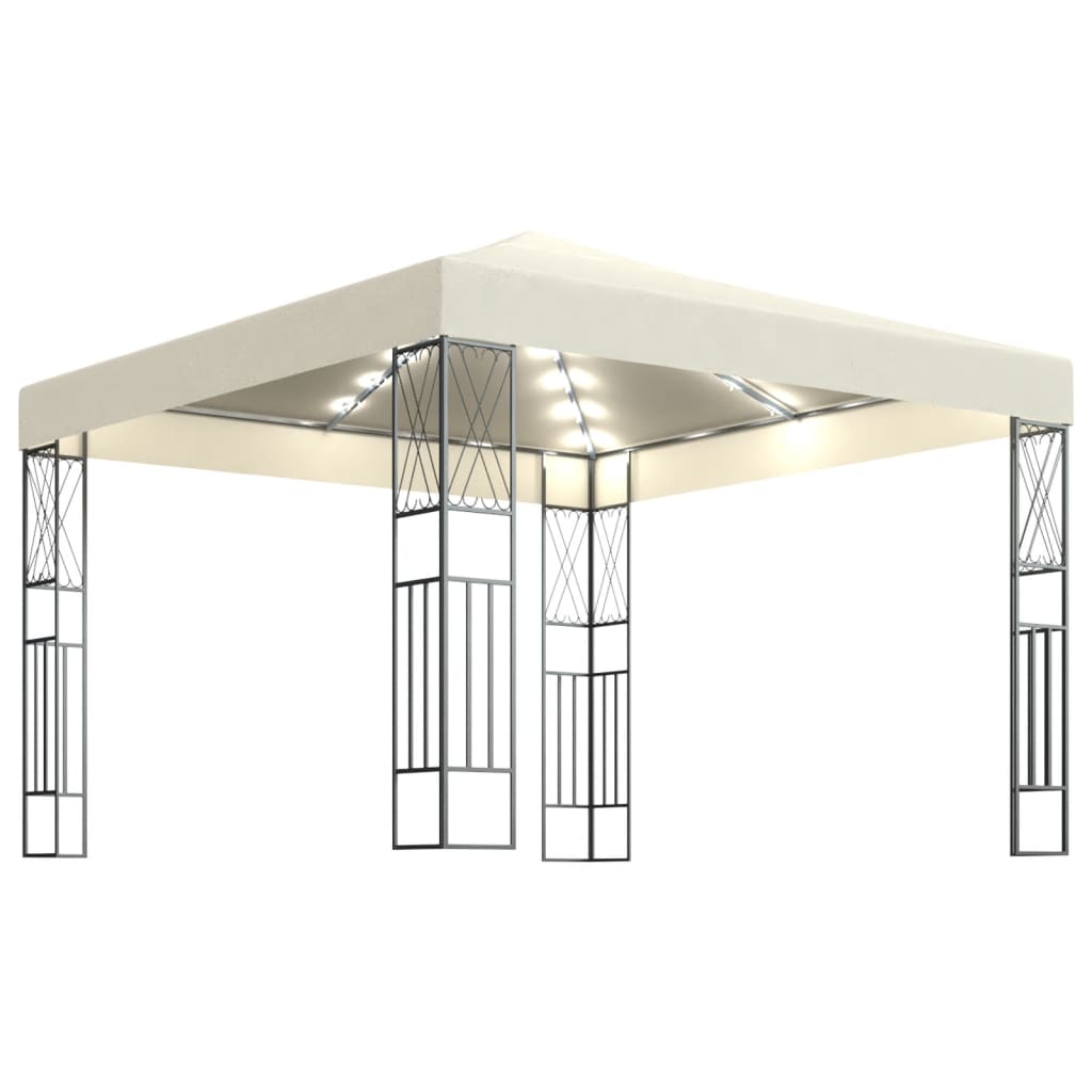 Vidaxl prieel met led-lichtslinger 3x3 m stof crèmekleurig