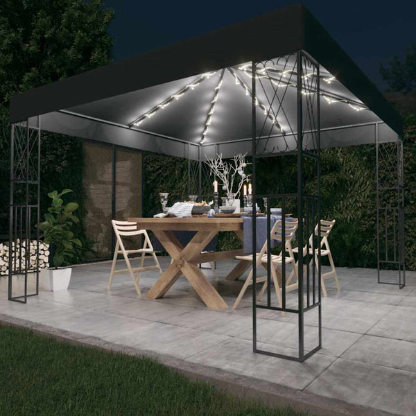 Vidaxl prieel met led-lichtslinger 3x3 m stof antracietkleurig