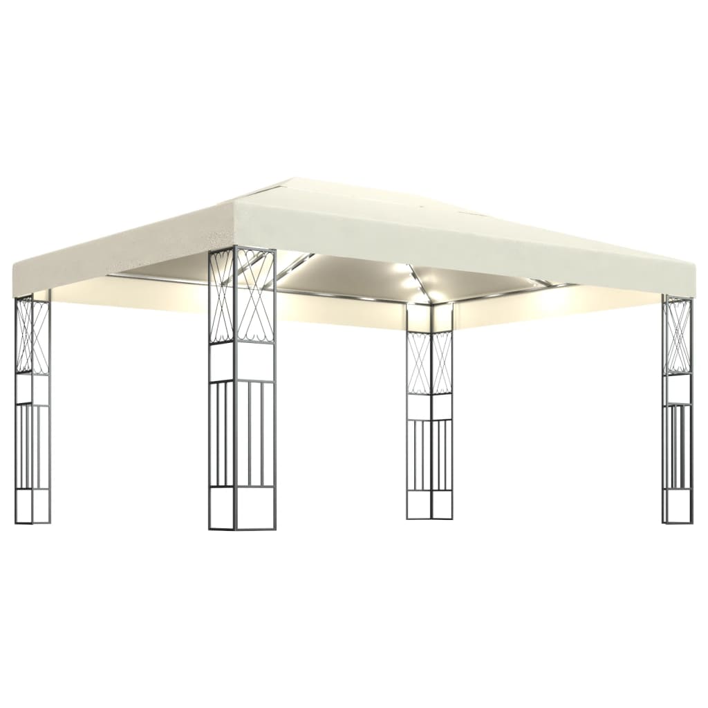 VidaXL Prieel met LED-lichtslinger 3x4m stof crèmekleurig