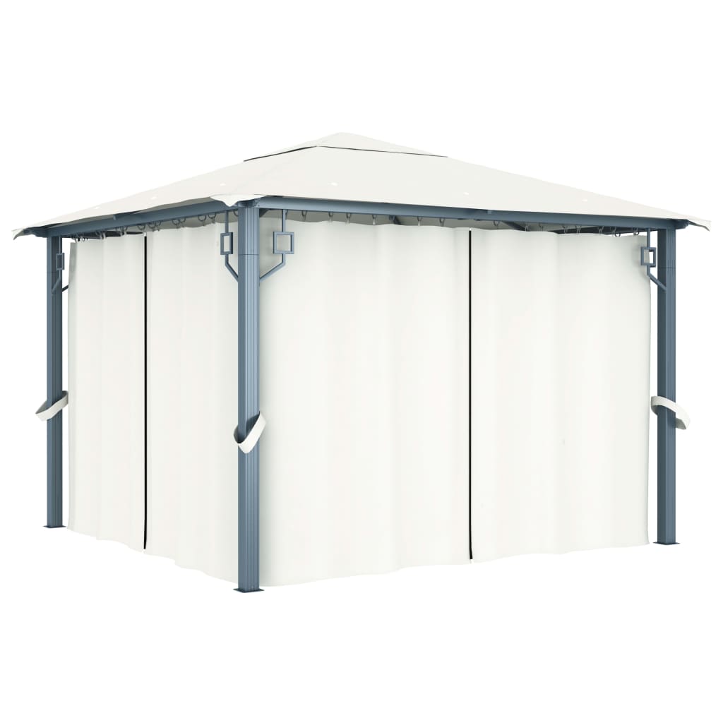 VidaXL Prieel met gordijn en LED-lichtslinger 3x3m aluminium crème
