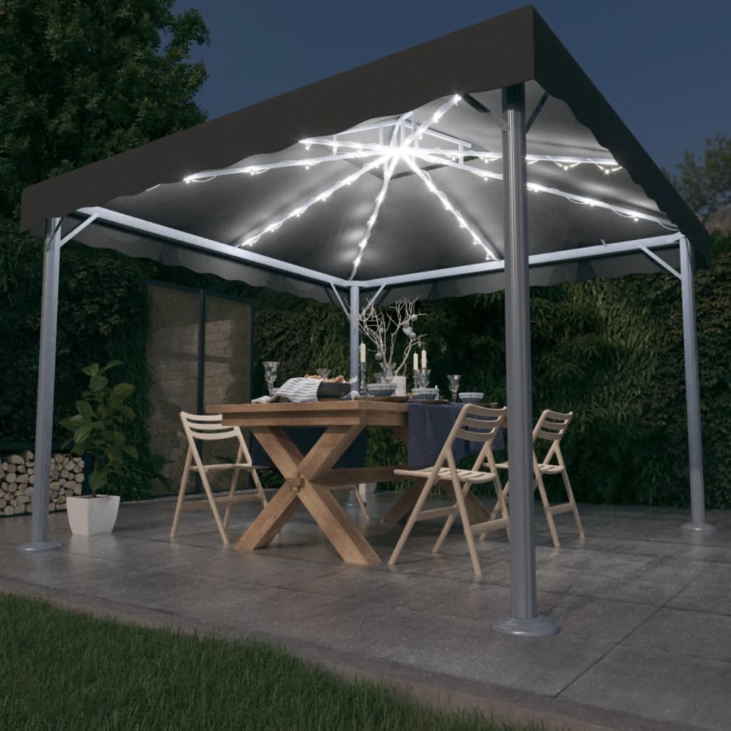 Vidaxl prieel met led-lichtslinger 300x300 cm aluminium antracietkleur