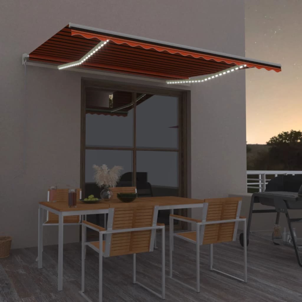 Vidaxl luifel handmatig uittrekbaar met led 400x300 cm oranje en bruin
