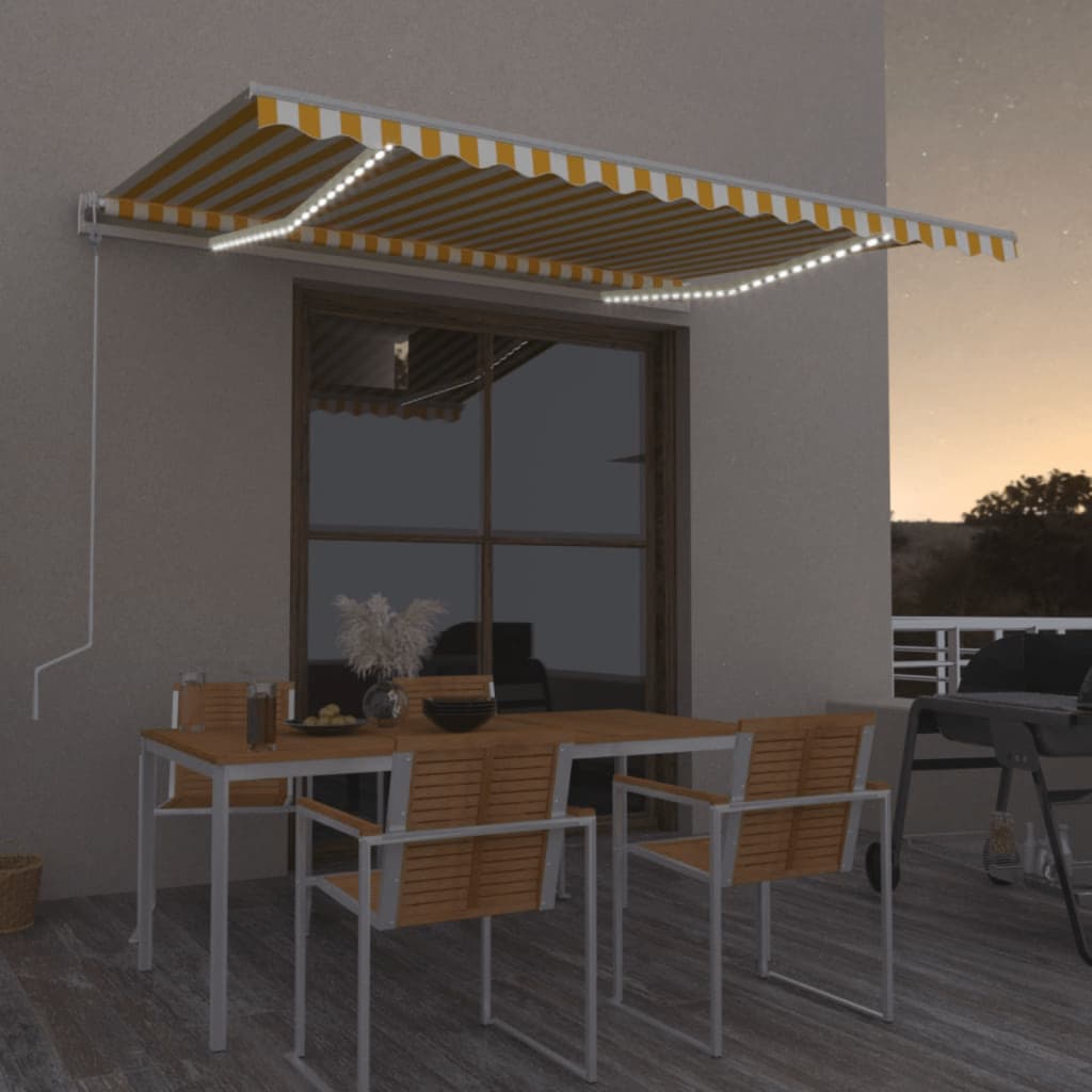 VidaXL Luifel automatisch met LED en windsensor 400x350 cm geel en wit