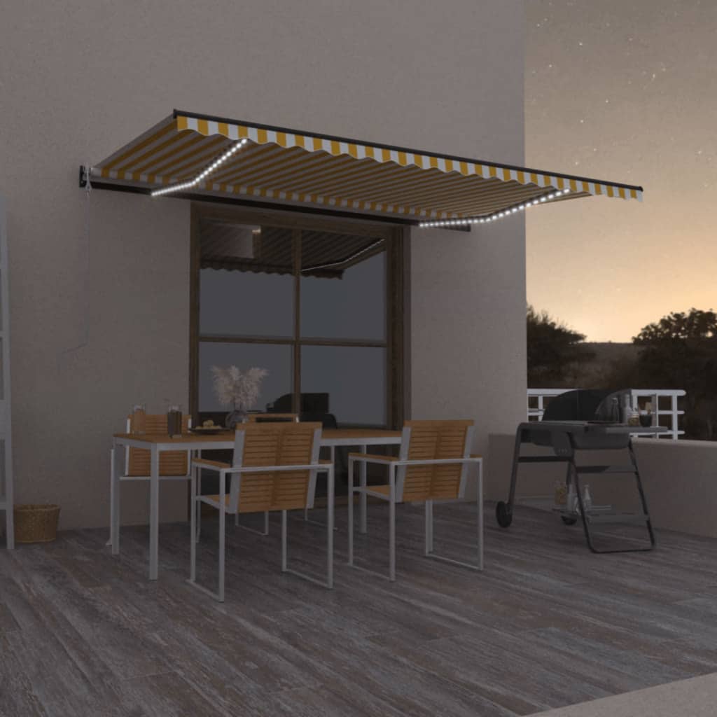 VidaXL Luifel automatisch met LED en windsensor 500x300 cm geel en wit