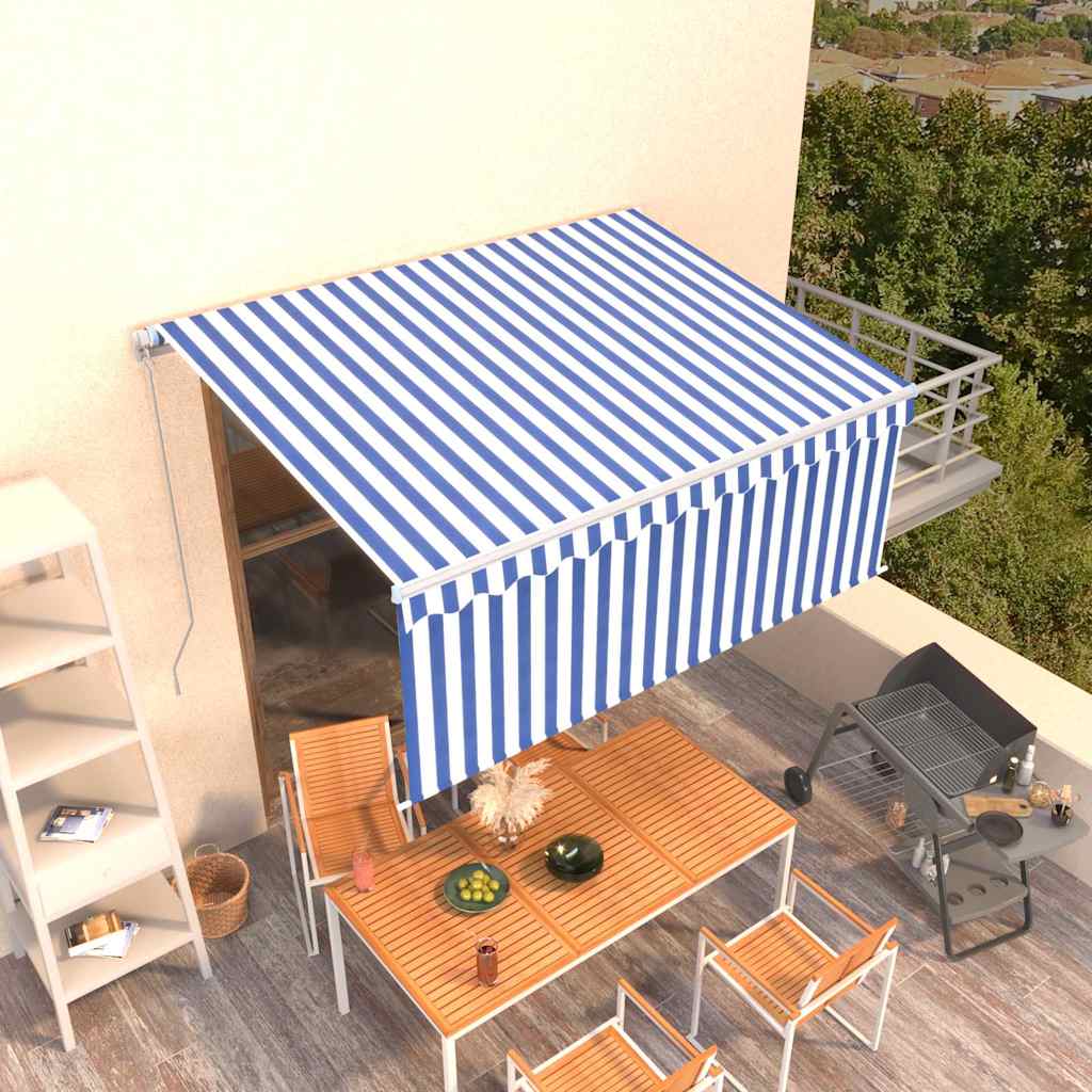 VidaXL Luifel handmatig uittrekbaar met rolgordijn 3x2,5m blauw wit