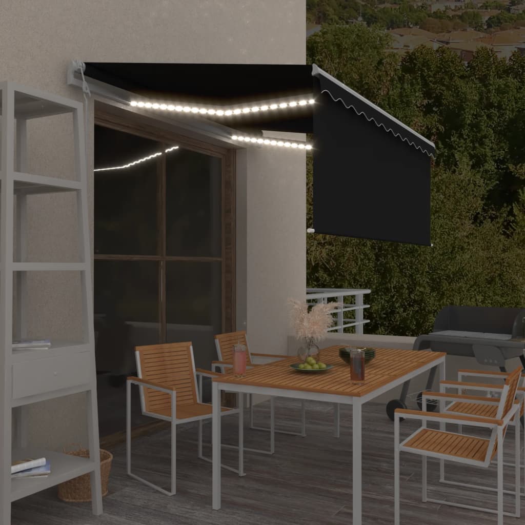 VidaXL Luifel met rolgordijn, LED en windsensor 3,5x2,5 m antraciet