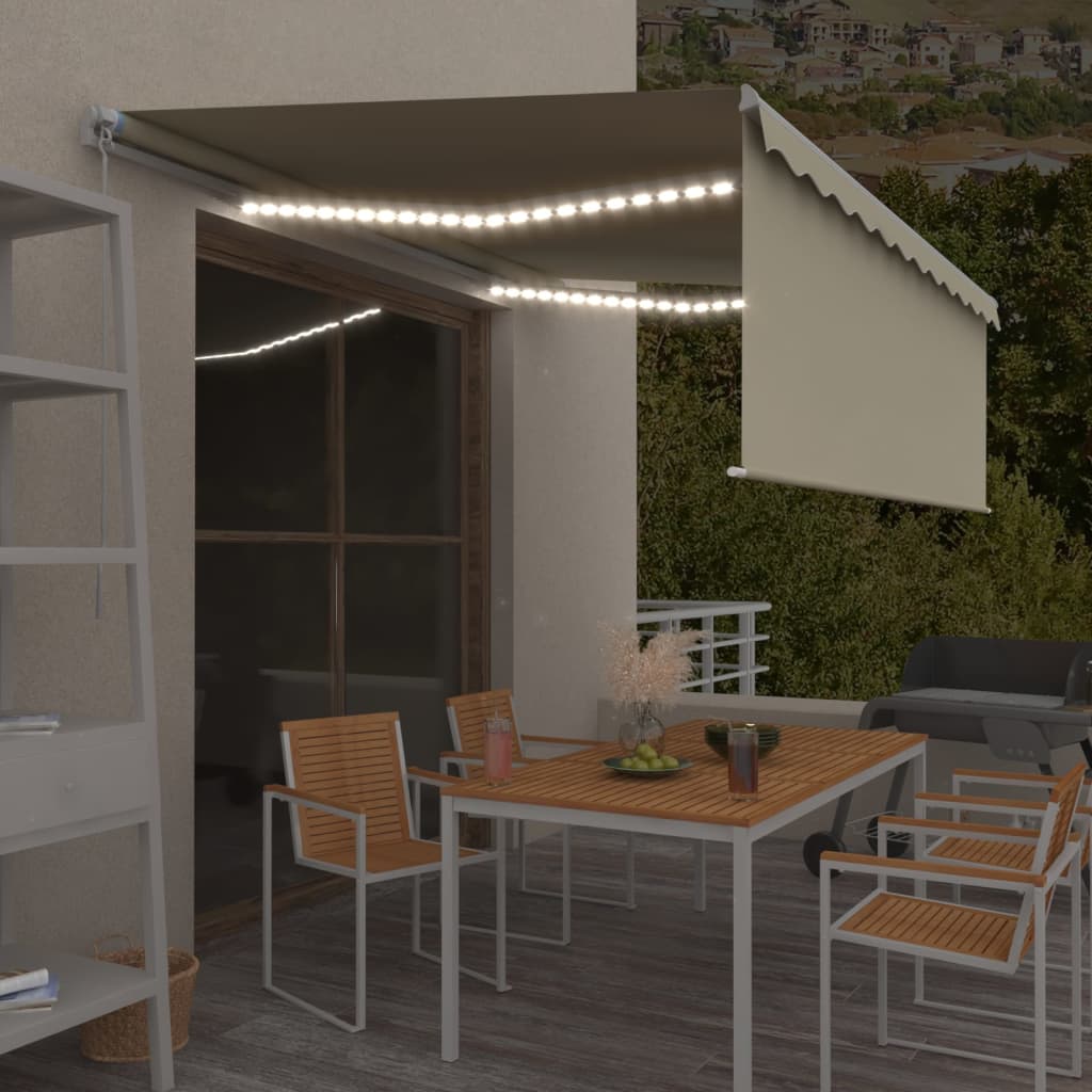 VidaXL Luifel handmatig uittrekbaar met rolgordijn LED 4,5x3m crème