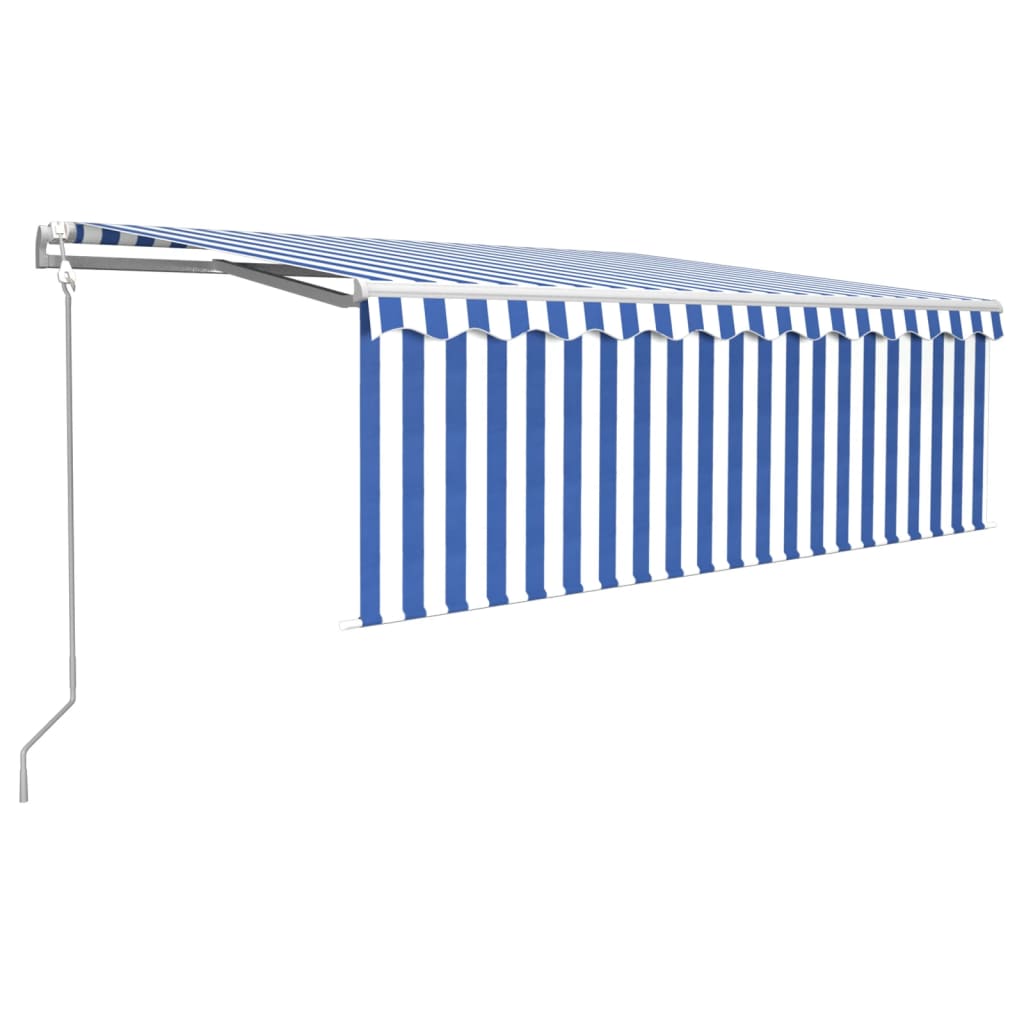 VidaXL Luifel met rolgordijn, LED en windsensor 4,5x3 m blauw en wit
