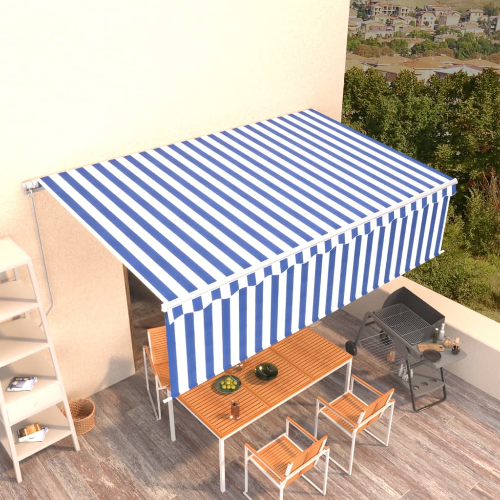 VidaXL Luifel handmatig uittrekbaar met rolgordijn 5x3m blauw en wit