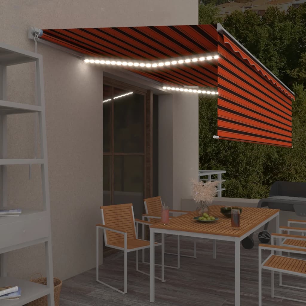 VidaXL Luifel handmatig uittrekbaar rolgordijn LED 5x3m oranje bruin