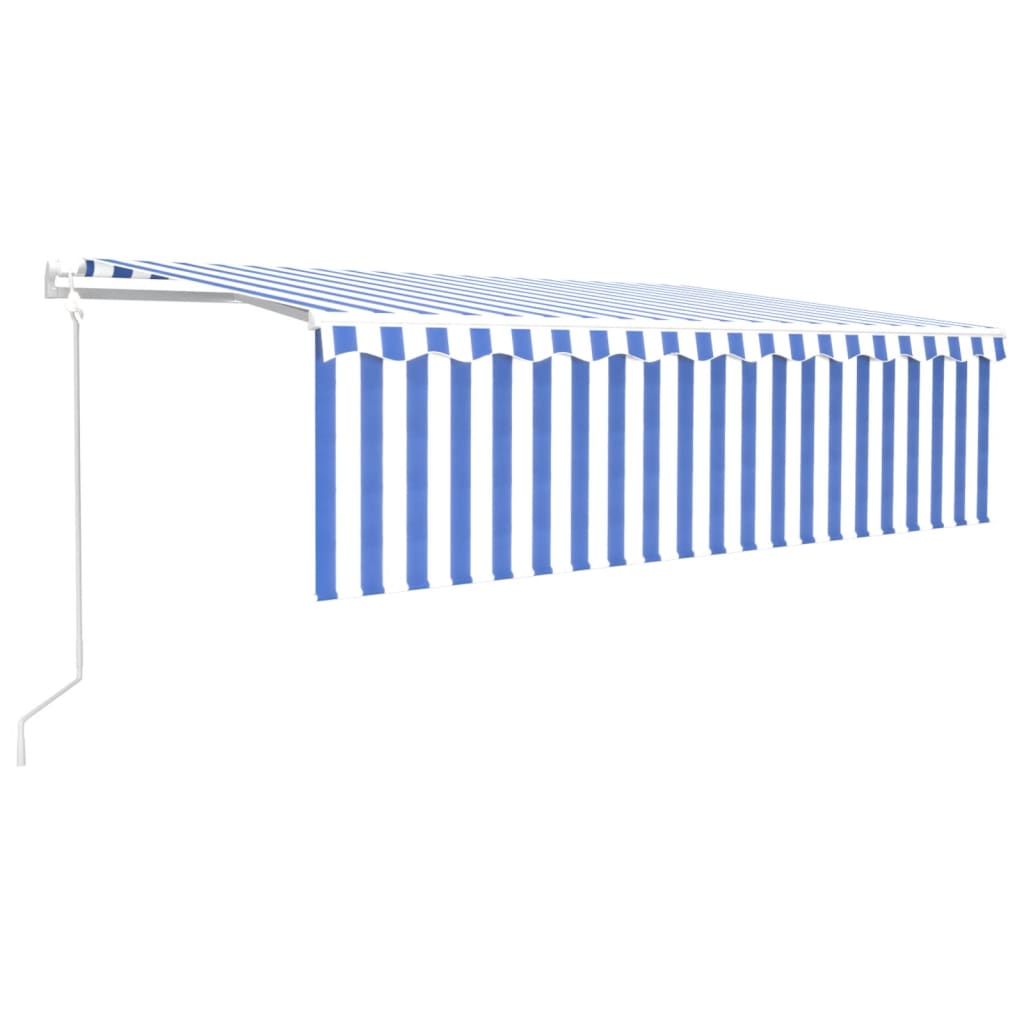VidaXL Luifel automatisch rolgordijn LED windsensor 5x3m blauw en wit