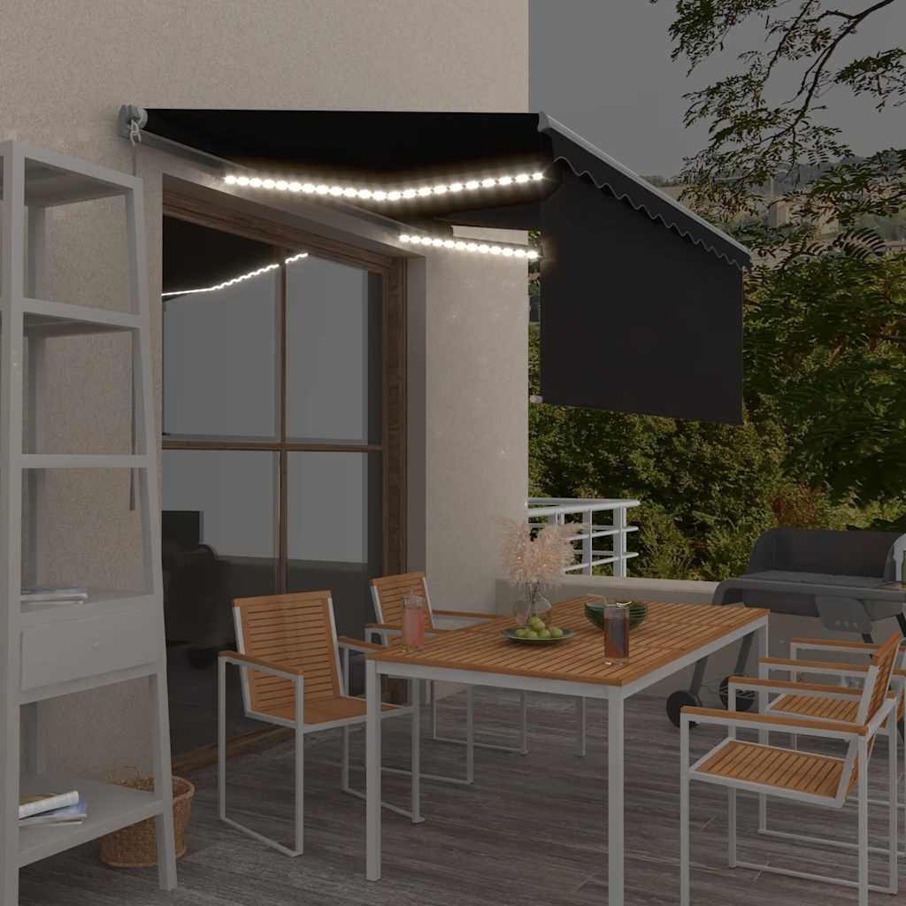 VidaXL Luifel handmatig uittrekbaar rolgordijn LED 3,5x2,5m antraciet