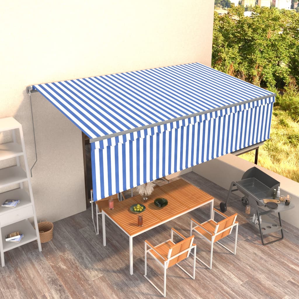 VidaXL Luifel handmatig uittrekbaar met rolgordijn 5x3m blauw en wit