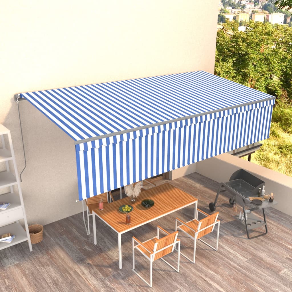 VidaXL Luifel handmatig uittrekbaar met rolgordijn 6x3m blauw en wit