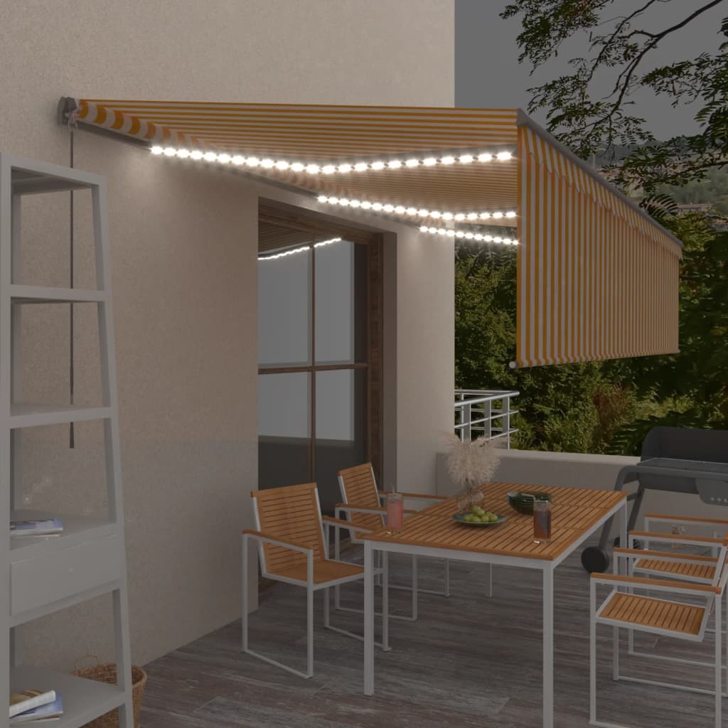 VidaXL Luifel handmatig uittrekbaar met rolgordijn LED 6x3m geel wit