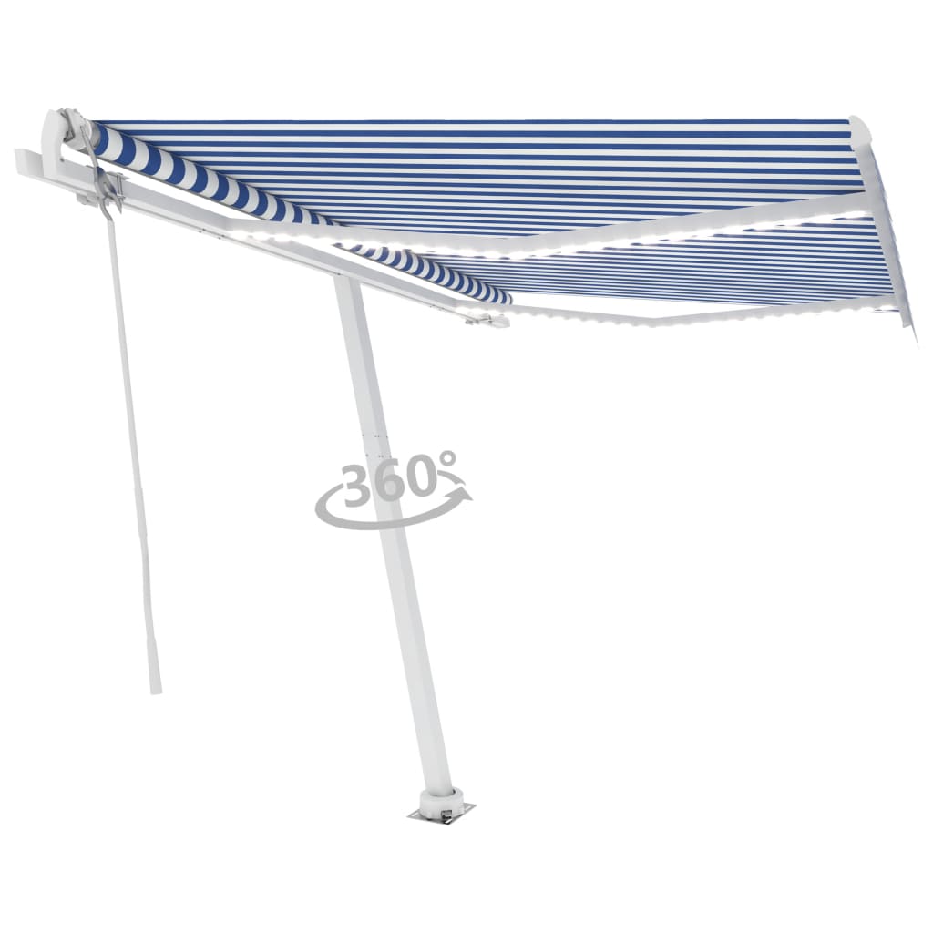 VidaXL Luifel automatisch met LED en windsensor 350x250 cm blauw wit