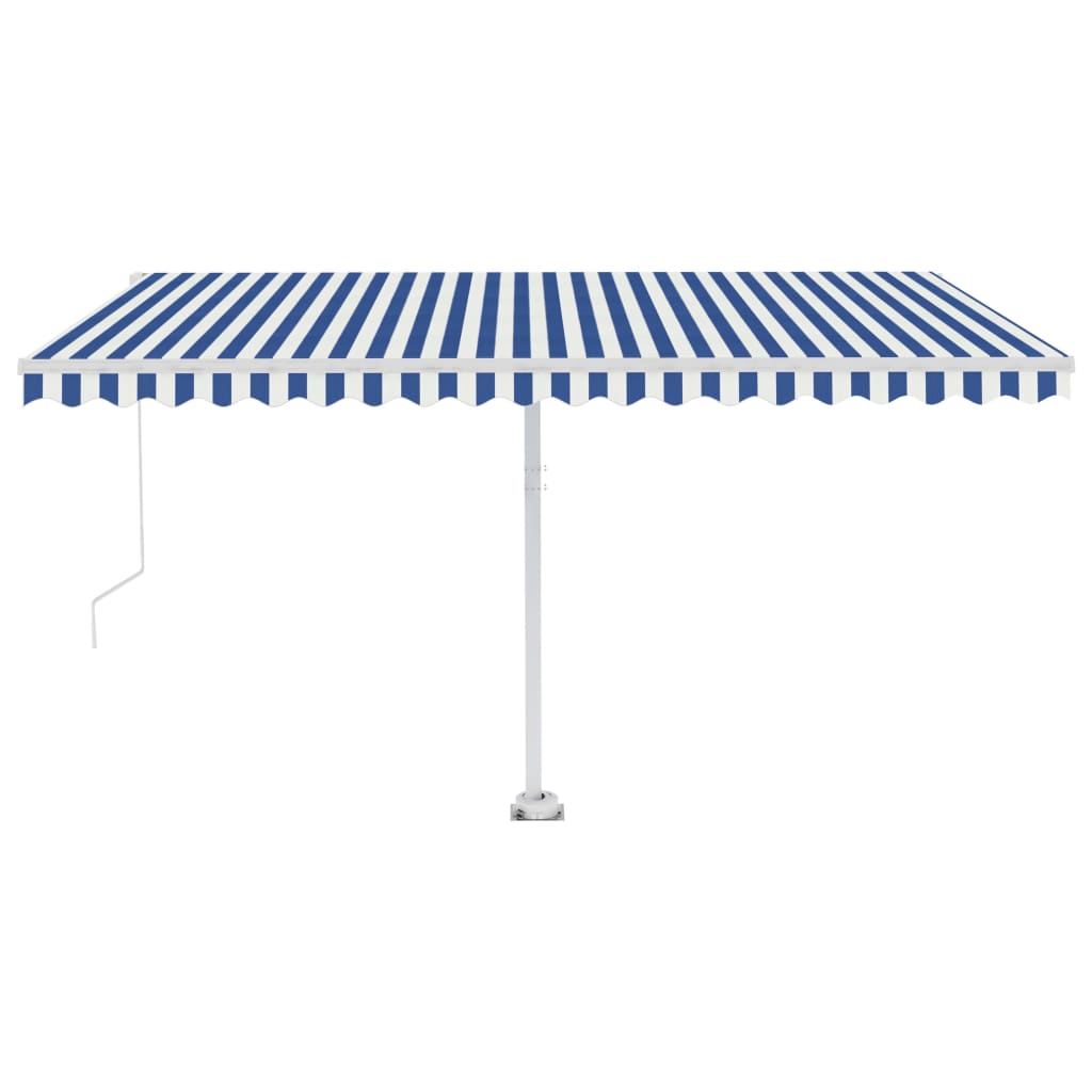 VidaXL Luifel handmatig uittrekbaar met LED 450x350 cm blauw en wit